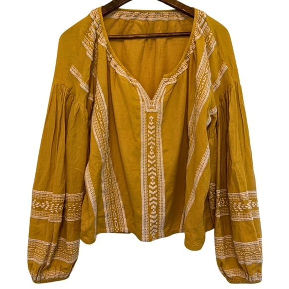 Women's Medium Omekashi Mustard Yellow Long Sleeve Top | Embroidered Details | - Picture 3 of 10